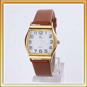 1pcs cool Mens white square dial brown adjustable imitation leather 