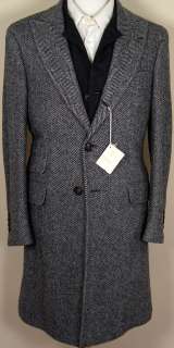 BRUNELLO CUCINELLI COAT $4495 BLACK CASHMERE WITH NAVY VEST TRENCH 38 