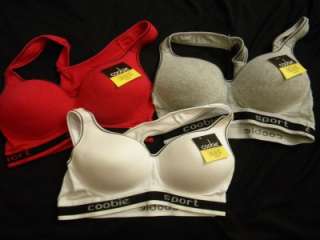 Lots 3 Coobie Sports Bras color Gray, White and Red Size 36 B  