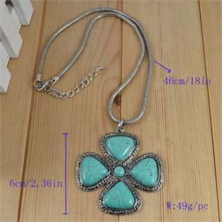 Tibetan Silver Plated Costume Turquoise Necklace Flower Exotic Pendant 