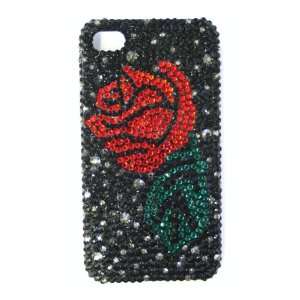 Swarovski Crystal Black & Red Rose Design Pattern Bling Apple IPhone 4 