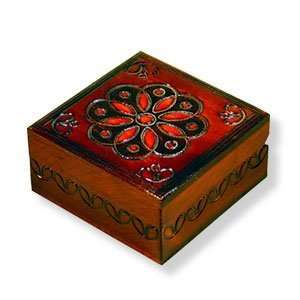  Keepsake Box, Brown with Flower Design, 3.25x3.25. 