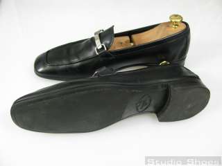 PRADA Italy Authentic Black Buckle Loafers Dress Slip On Shoes Mens UK 