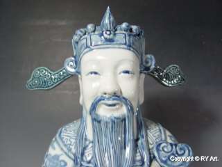 SET THREE CHINESE BLUE WHITE PORCELAIN GODS 20 H  