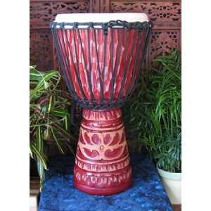 Deep Carved African Style Djembe, Antique Red  23 24 Tall x 13 14 