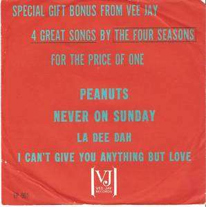 Seasons 45 & PS EP The Four Seasons Sing VEE JAY VG+  
