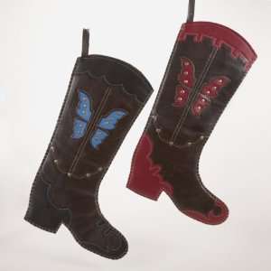  Set of 2 Country Cowgirl Leather Boot with Butterfly 