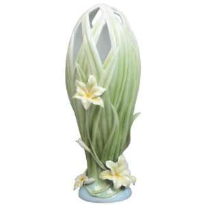  15 inch Porcelain Vase Interlaced Leaves at Mouth with 