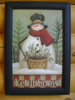 Snowman w/ Let It Snow Christmas Framed Artwork by Angela Anderson 