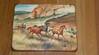   Long Print / Picture of Wild Horses on wood 14x11 Collectible Artist