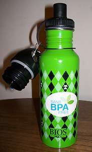   Stainless Steel WATER BOTTLE   BPA Free 20 oz / 600 mL   Green/Skulls