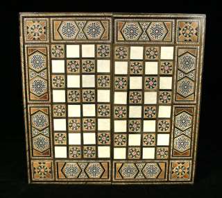 Large Syrian SOLID WALNUT Hand Crafted MOSAIC BACKGAMMON Game BOARD 
