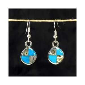  Turquoise and Abalone Round Silver Earrings Jewelry