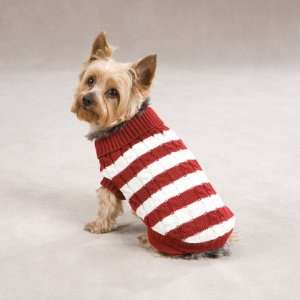   XXS Red Striped Knit Cabin Turtleneck Dog Sweater
