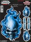   Threat Blue Flaming Skull Decal Size (1) 4.26x 6.62 & (2) 2.25x1.5
