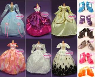 Wholesale 6 Dresses + 6 Shoes Clothes Set Barbie Party  