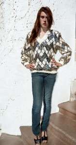   SEQUIN Argyle Slouchy TROPHY Top Puff sleeves Glam DECO Disco BLOUSE S