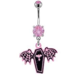  Flying Coffin Belly Button Ring with Cobweb Wings Jewelry