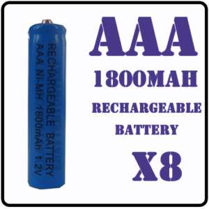 8x AAA 1800mAh 1.2V Ni MH Rechargeable battery 3A Blue  