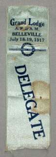 1917 Belleville Ontario Masonic Lodge Delegate Ribbon  