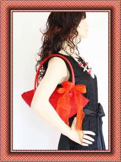 Handmade Double Red Hay Weave Shoulder Hand bag H1021  