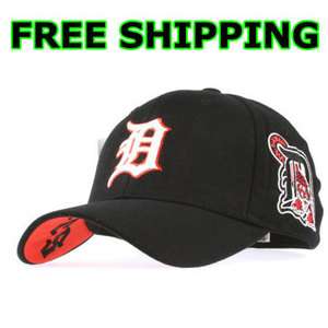 DETROIT TIGERS Flex Fit Baseball Ball Cap Flexible Band Hat   Black 