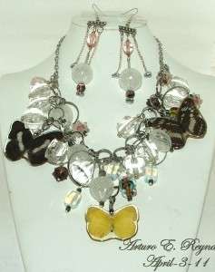 Artisan Arturo E.Reyna Real BUTTERFLYS Gemstone Glass Beads Bib 
