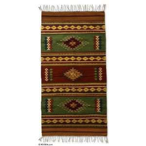  Zapotec wool rug, Forest Sun (2.5x5)