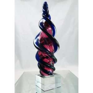  Murano Glass Dark Wave Twist Pink Sculpture C 160