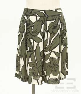   Max Azria Olive & Ivory Rose Print Silk Pleated Skirt, Size 4  