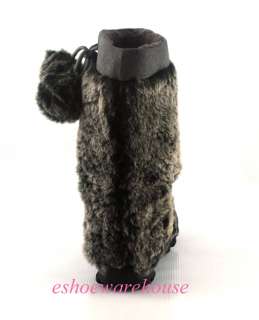 Gray Faux Fur Cutie Chic Eskimo Mukluk Moccasin Flat Mid Knee Boots 
