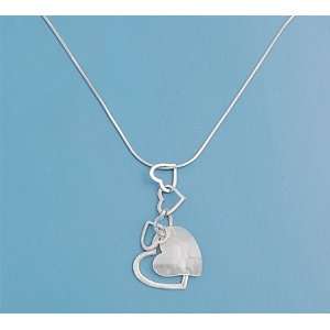  Sterling Silver Linked Hearts Drop CZ Necklace Jewelry