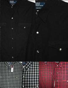 NWT Ralph Lauren Western Shirt Snap Front Blk,Red,orGrn  