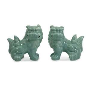  Chinese Foo Dogs Sculpture Statue Figurine   Set of 2 