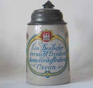 Antique German Beer Stein High Raised Enamel Franz Ringer Design c 