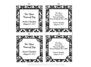 60 Tears of Joy Wedding Damask Square Favor Labels 2x2  