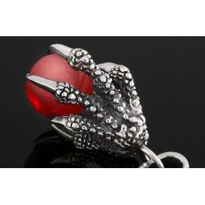 Red Ruby Alondra Silver Claw Necklace Gothic Jewelry for Guys (PENDANT 