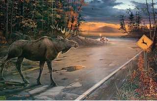 ERVIN MOLNAR S/N Print Deer Crossing with Moose  