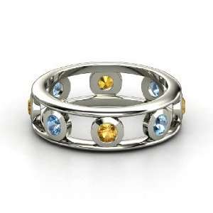  Dot Dash Band, Sterling Silver Ring with Citrine & Blue 