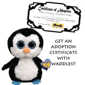  Ty Waddles the Beanie Baby Penguin with Adoption 