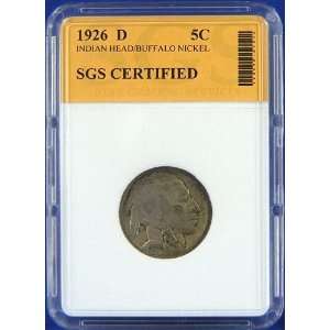  1926 D Indian Head / Buffalo Nickel Certified by SGS 