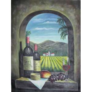   Wine Bottles Glass Grapes Large Oil Painting 3x4