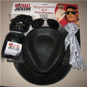 NEW Michael Jackson Hat Wig Glasses Glove Costume Kit  