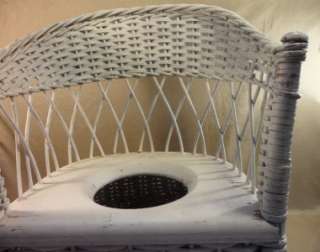Original Antique White Wicker Childrens Potty Chair Furniture  