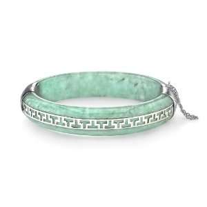 Jade Bangle with Sterling Silver Overlay Detail