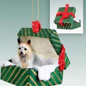 Silky Terrier Green Gift Box Dog Ornament