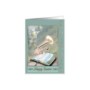Easter, lilies, trumpet and bible Card
