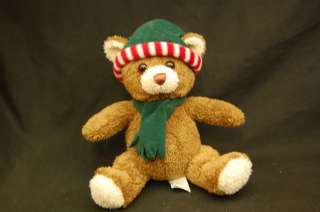 Plush  Brown Teddy Bear Christmas Hat Scraf Stuffed Animal 