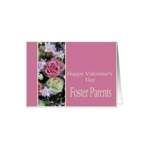 Foster Parents Happy Valentines Day pink and white roses Card