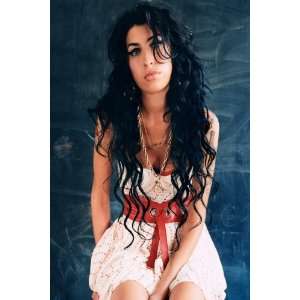 Beautiful Amy Winehouse Without Beehive in a White Dress 20x30 Poster 